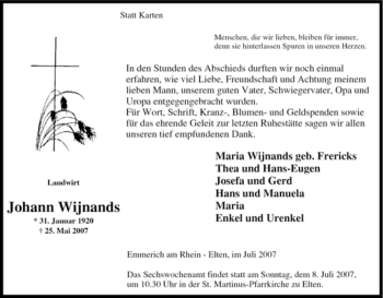 Traueranzeige von Johann Wijnands von Tageszeitung