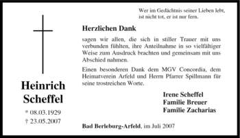 Traueranzeige von Heinrich Scheffel von Tageszeitung