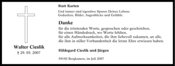 Traueranzeige von Walter Cieslik von Tageszeitung