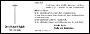 Traueranzeige von Gustav Adolf Bojahr von Tageszeitung
