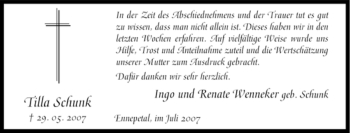 Traueranzeige von Tilla Schunk von Tageszeitung