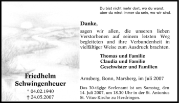Traueranzeige von Friedhelm Schwingenheuer von Tageszeitung