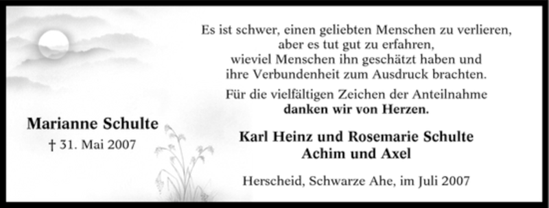  Traueranzeige für Marianne Schulte vom 07.07.2007 aus Tageszeitung