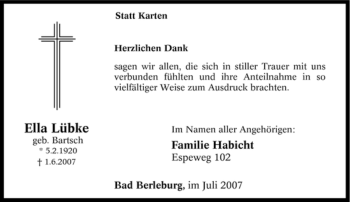 Traueranzeige von Ella Lübke von Tageszeitung