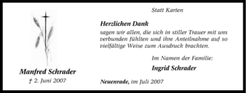 Traueranzeige von Manfred Schrader von Tageszeitung