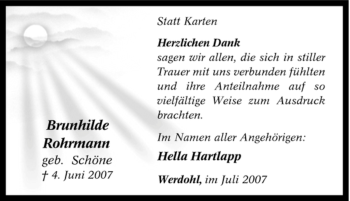 Traueranzeige von Brunhilde Rohrmann von Tageszeitung