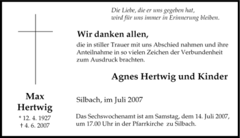 Traueranzeige von Max Hertwig von Tageszeitung
