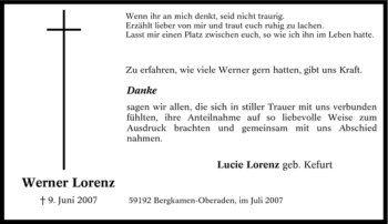 Traueranzeige von Werner Lorenz von Tageszeitung