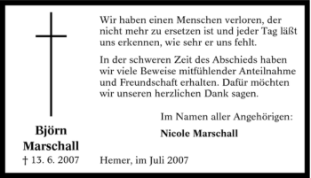 Traueranzeige von Björn Marschall von Tageszeitung