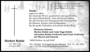 Traueranzeige von Herbert Rohde von Tageszeitung