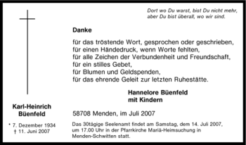 Traueranzeige von Karl-Heinrich Büenfeld von Tageszeitung