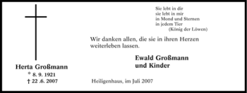 Traueranzeige von Herta Großmann von Tageszeitung