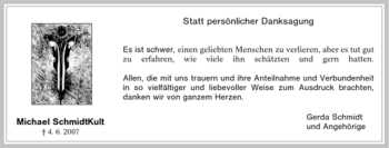 Traueranzeige von Michael SchmidtKult von Tageszeitung
