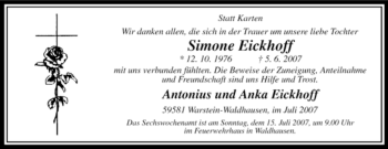 Traueranzeige von Simone Eickhoff von Tageszeitung