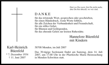 Traueranzeige von Karl-Heinrich Büenfeld von Tageszeitung