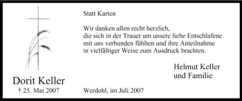 Traueranzeige von Dorit Keller von Tageszeitung