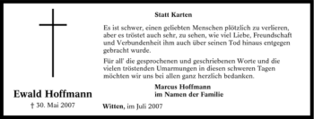Traueranzeige von Ewald Hoffmann von Tageszeitung