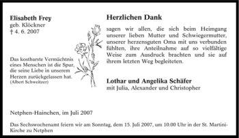 Traueranzeige von Elisabeth Frey von Tageszeitung