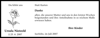Traueranzeige von Ursula Nietzold von Tageszeitung