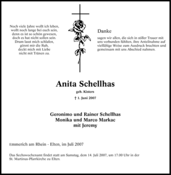 Traueranzeige von Anita Schellhas von Tageszeitung