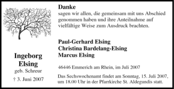 Traueranzeige von Ingeborg Elsing von Tageszeitung