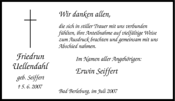 Traueranzeige von Friedrun Uellendahl von Tageszeitung