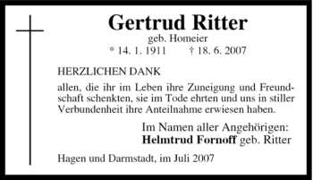 Traueranzeige von Gertrud Ritter von Tageszeitung