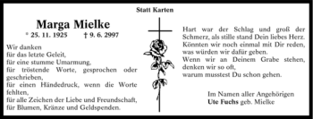 Traueranzeige von Marga Mielke von Tageszeitung