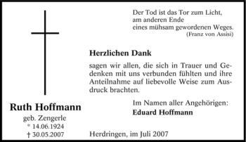 Traueranzeige von Ruth Hoffmann von Tageszeitung