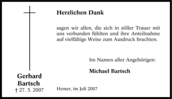 Traueranzeige von Gerhard Bartsch von Tageszeitung