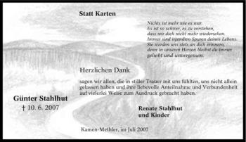 Traueranzeige von Günter Stahlhut von Tageszeitung