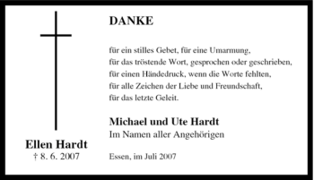 Traueranzeige von Ellen Hardt von Tageszeitung