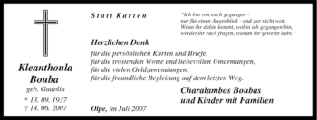 Traueranzeige von Kleanthoula Bouba von Tageszeitung