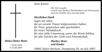 Traueranzeige von Heinz-Dieter Meier von Tageszeitung