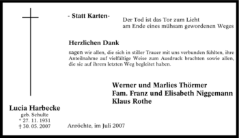 Traueranzeige von Lucia Harbecke von Tageszeitung