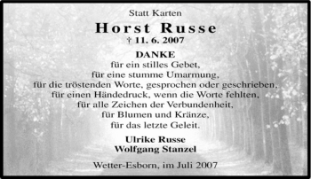 Traueranzeige von Horst Russe von Tageszeitung