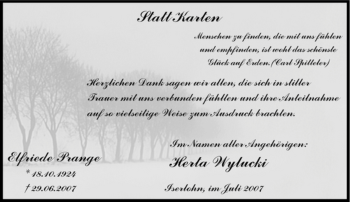 Traueranzeige von Elfriede Prange von Tageszeitung