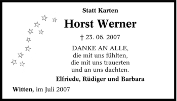 Traueranzeige von Horst Werner von Tageszeitung