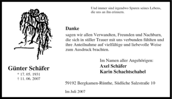Traueranzeige von Günter Schäfer von Tageszeitung