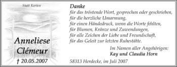 Traueranzeige von Anneliese Clémeur von Tageszeitung