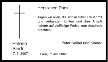 Traueranzeige von Helene Seidel von Tageszeitung