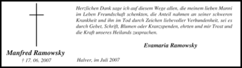 Traueranzeige von Manfred Ramowsky von Tageszeitung
