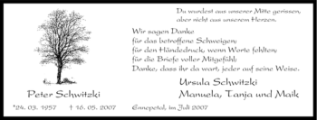 Traueranzeige von Peter Schwitzki von Tageszeitung