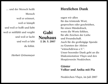 Traueranzeige von Gabi Neuhaus von Tageszeitung