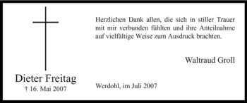 Traueranzeige von Dieter Freitag von Tageszeitung