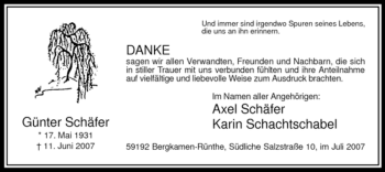 Traueranzeige von Günter Schäfer von Tageszeitung