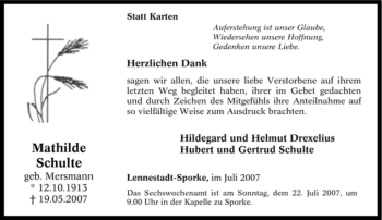 Traueranzeige von Mathilde Schulte von Tageszeitung