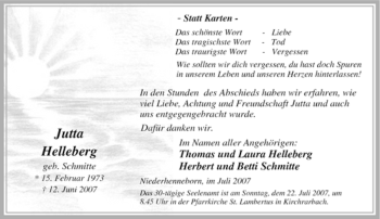 Traueranzeige von Jutta Helleberg von Tageszeitung