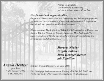 Traueranzeige von Angela Heutger von Tageszeitung