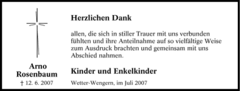 Traueranzeige von Arno Rosenbaum von Tageszeitung